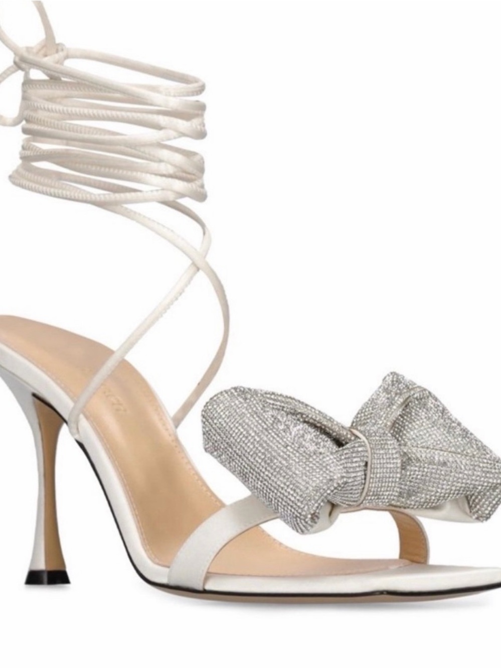 MACH & MACH White Lace-Up Heel with Crystal Bow